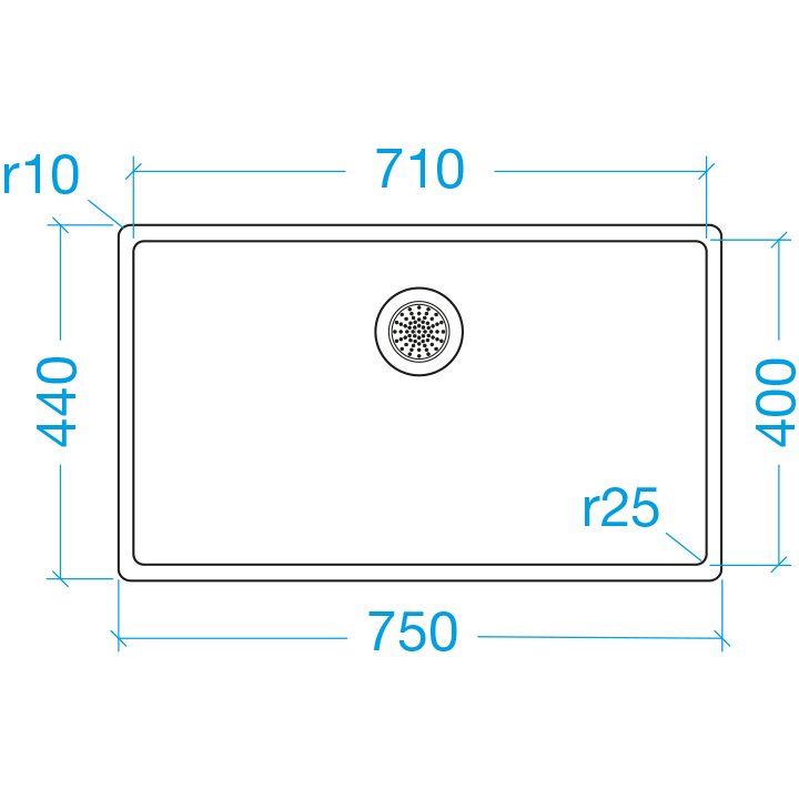 71x40 cm stainless steel sink