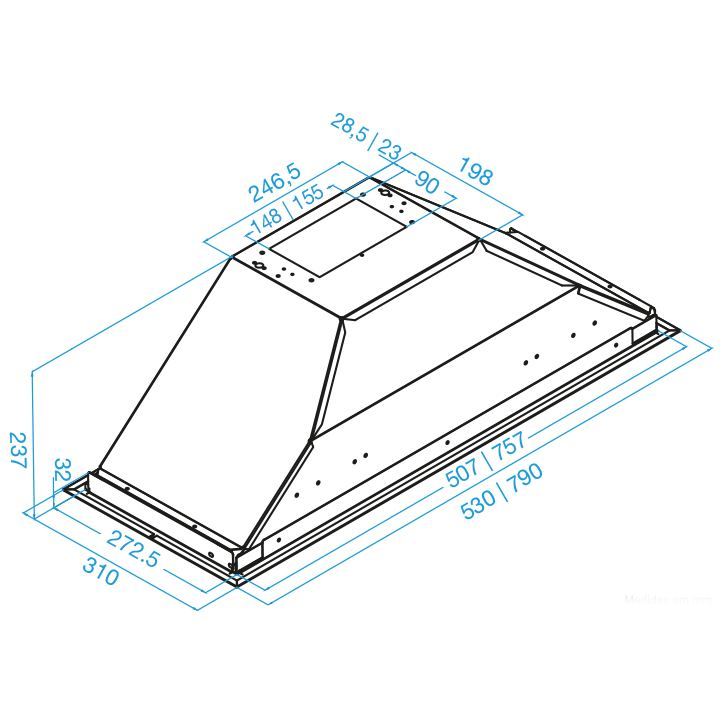 FRASA OBI 90 cm stainless steel built-in hood without motor