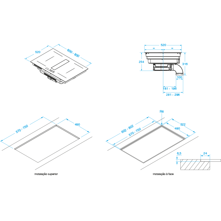 Chaminé Bancada FRASA LYA 60 cm
