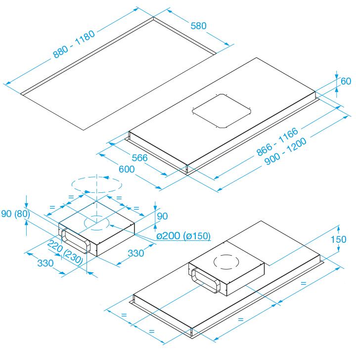 Chaminé Teto FRASA PURA 120 cm s/motor