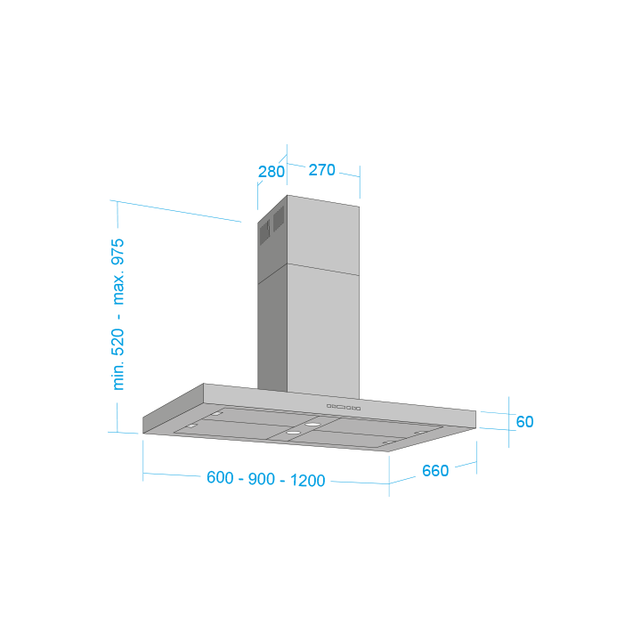 Chaminé de Ilha FRASA BLUR 120 cm inox