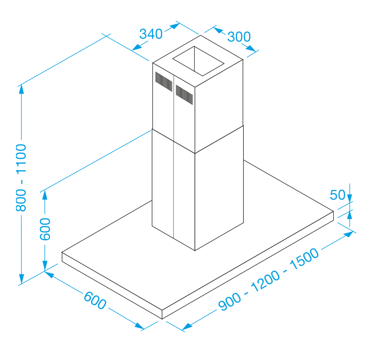 Chaminé de Ilha FRASA INCA EVO 150 cm