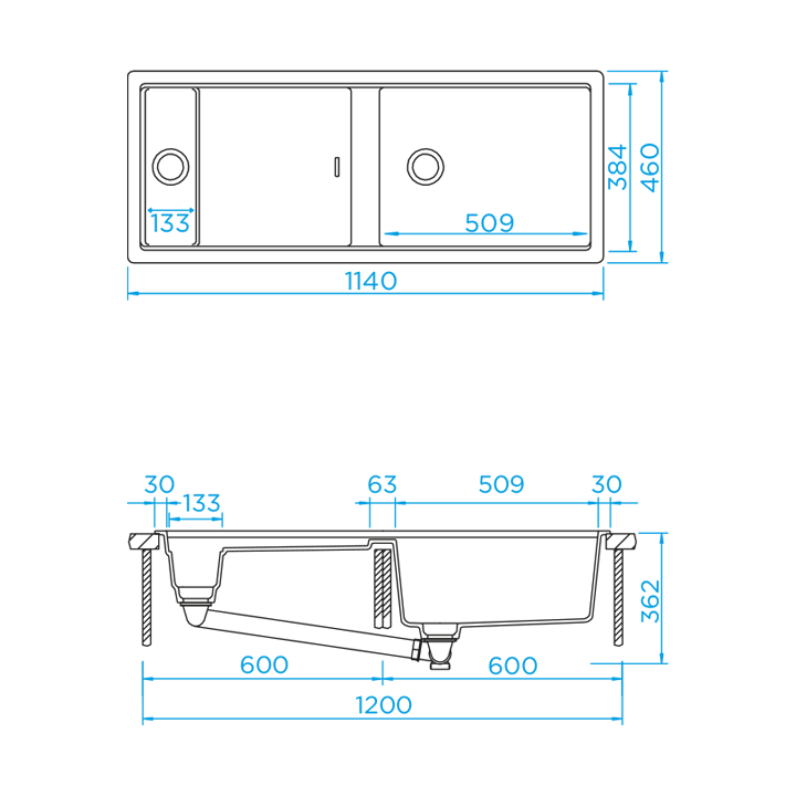Sink 1000x500 cm nero