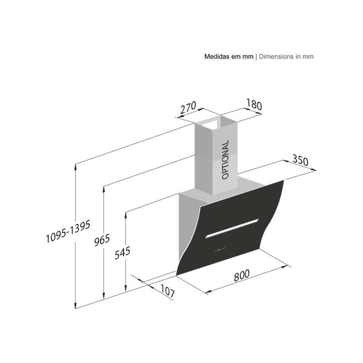 CHAMINÉ DE PAREDE FRASA MENSA 80 CM inox